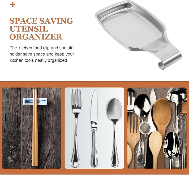 Stainless Steel Spoon Rest Utensil Holder Kitchen Countertop Stove Top Accessory - Image 3